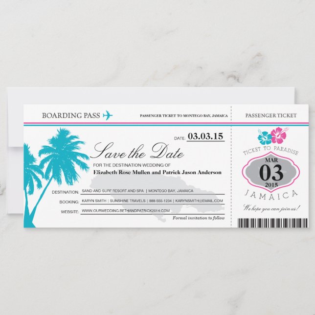 Save The Date Jamaica Boarding Pass Enregistrer la date (Devant)