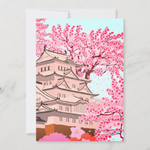 Save The Date Japonais Sakura Castle Art - Cherry Blossom Printe