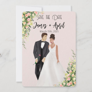 Save The Date Jardin anglais illustré mariage couple
