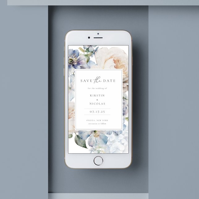 Save The Date Jardin bleu poussiéreux Photo florale (Créateur téléchargé)