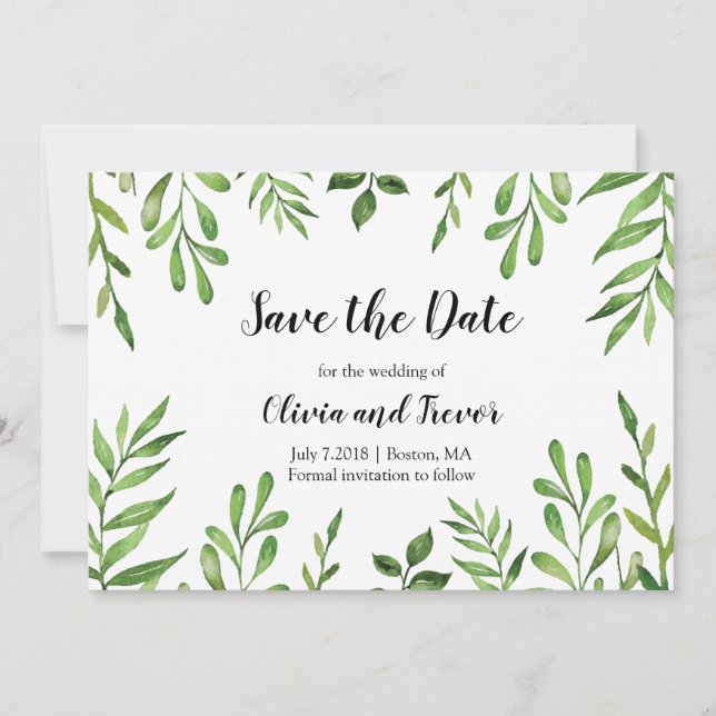 Save The Date Jardin botanique Aquarelle Vert Feuille verdure (Devant)