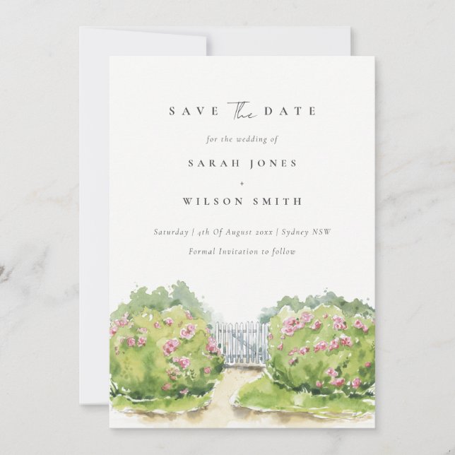 Save The Date Jardin de campagne élégant à l'aquarelle pastel do (Devant)