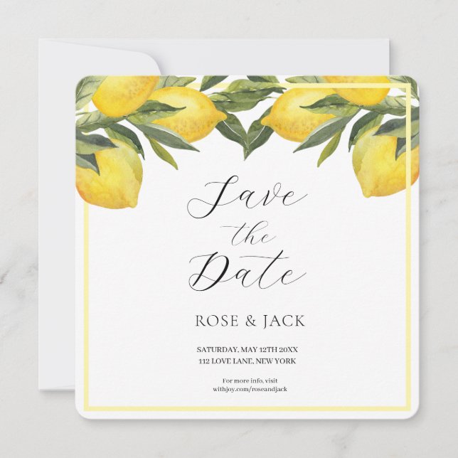 Save The Date Jardin de citron aquarelle mariage blanc (Devant)
