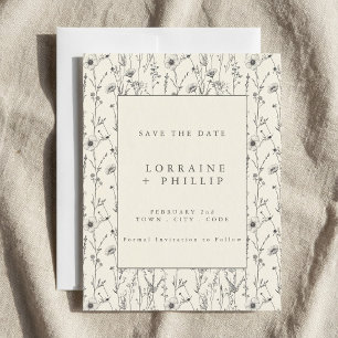 Save The Date Jardin de mariage avec des fleurs sauvages délicat