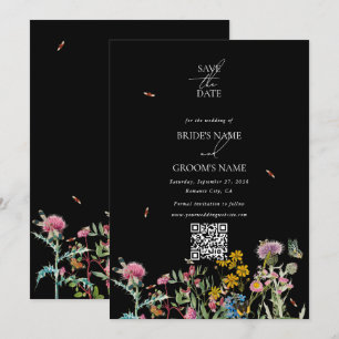 Save The Date Jardin de mariage bohème noir à l'aquarelle avec f