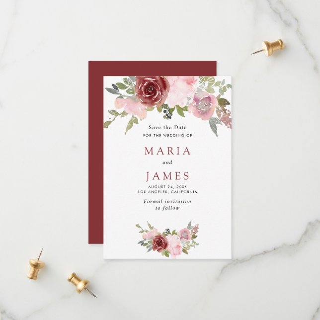 Save The Date Jardin d'été aquarelle mariage floral (Devant/Arrière en situation)