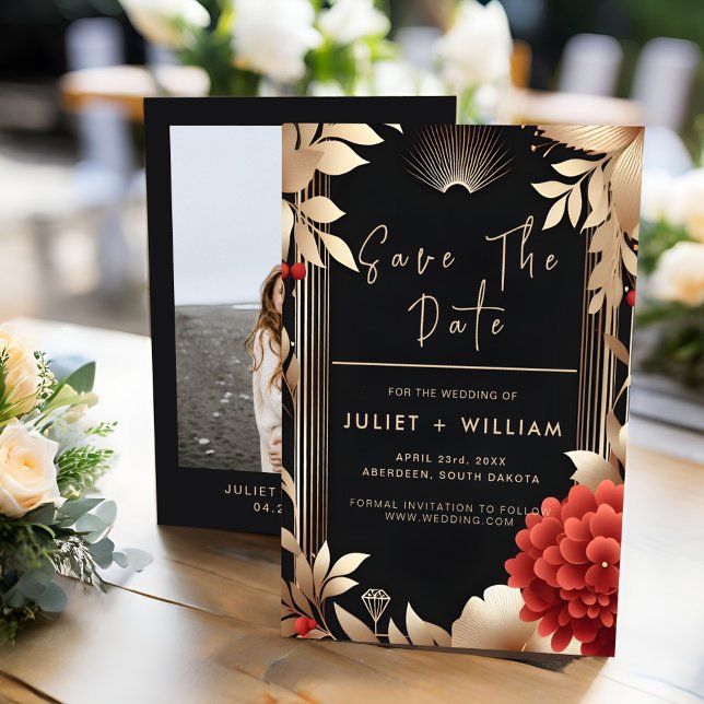Save The Date Jardin Diamant Rouge Noir Et Mariage Or (Créateur téléchargé)