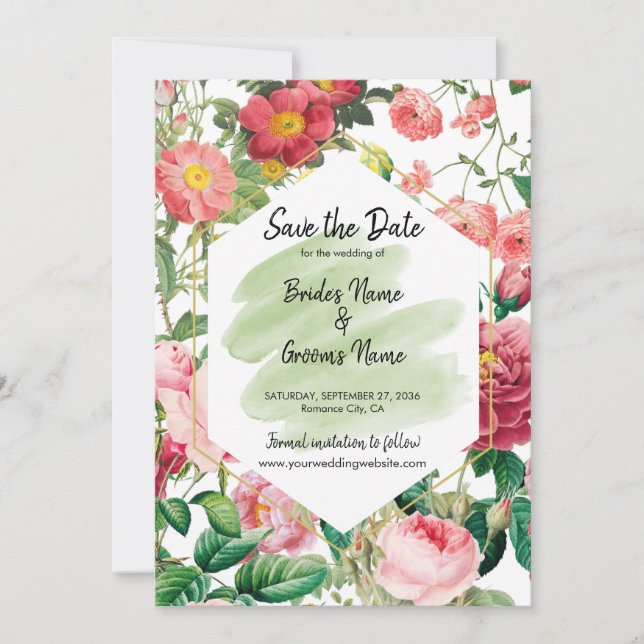 Save The Date Jardin floral, aquarelle et Mariage géométrique Éc (Devant)