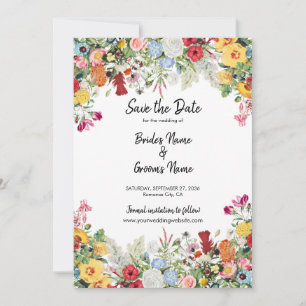 Save The Date Jardin Floral Fleurs colorées Mariage