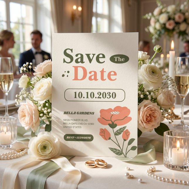 Save The Date Jardin Floral Rétro Vintage (Créateur téléchargé)