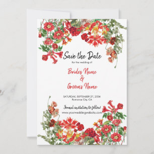 Save The Date Jardin Floral Rouge Mariage de fleurs botaniques