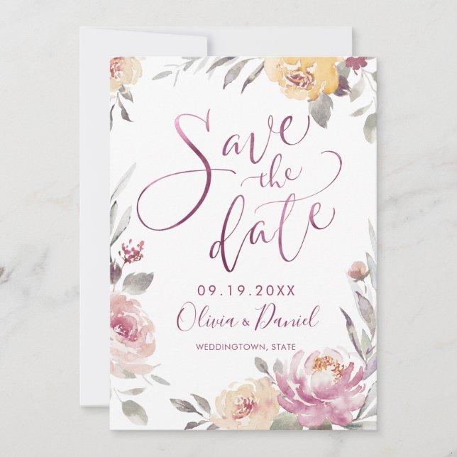Save The Date Jardin romantique calligraphie moderne enregistrer (Devant)