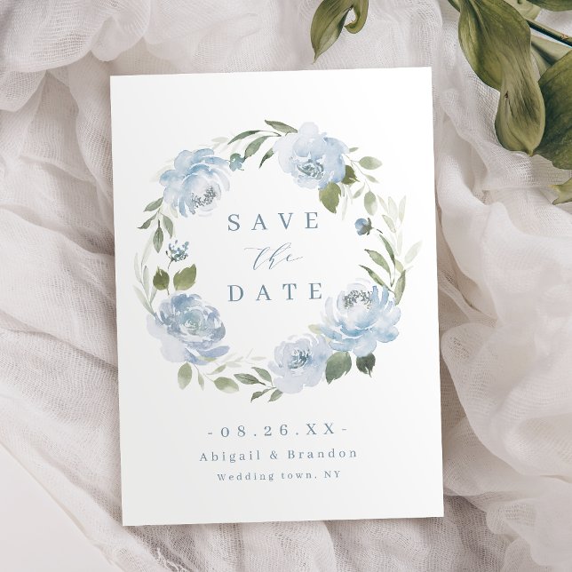 Save The Date Jardin romantique mariage floral bleu poussiéreux (Romantic garden dusty blue floral wedding save the date)