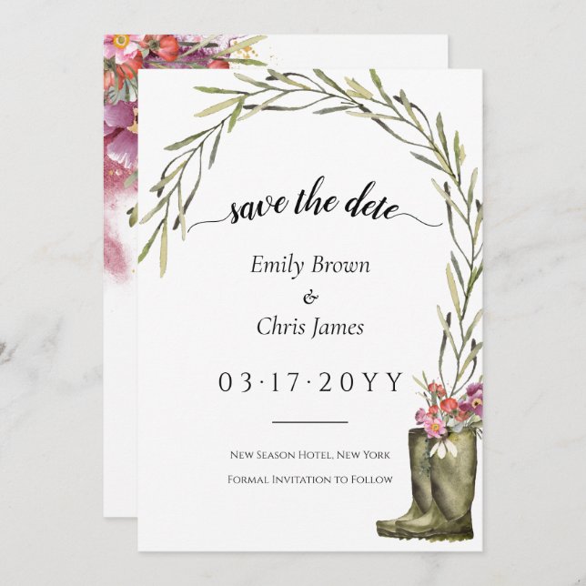 Save The Date Jardin secret | Gold Confetti Élégant floral (Devant / Derrière)