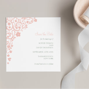 Save The Date Jardin secret rose rose pâle Carré Mariage