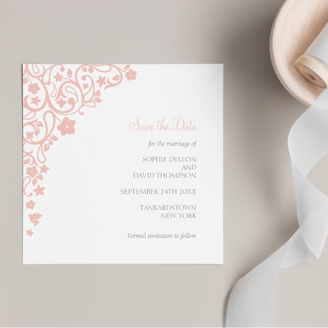 Save The Date Jardin secret rose rose pâle Carré Mariage (Créateur téléchargé)