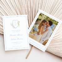 Jaune Beurre Bleu Floral Monogramme Blason Mariage