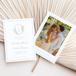 Save The Date Jaune Beurre Bleu Floral Monogramme Blason Mariage
