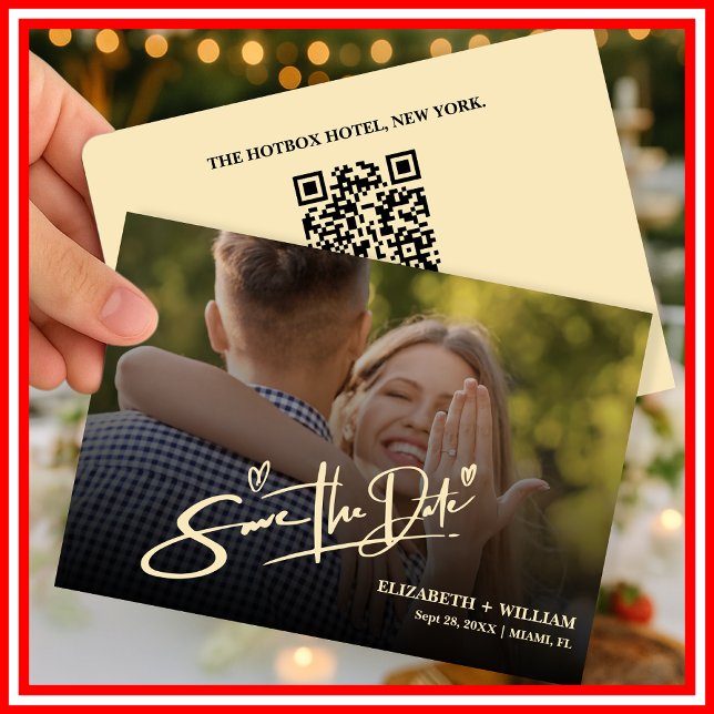Save The Date Jaune Beurre Code QR Photo de Mariage Élégant (Créateur téléchargé)
