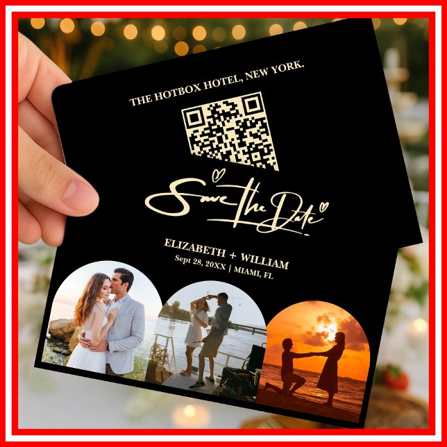 Save The Date Jaune Beurre Code QR Photo de Mariage Élégant (Créateur téléchargé)