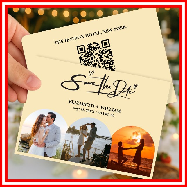 Save The Date Jaune Beurre Code QR Photo de Mariage Élégant (Créateur téléchargé)