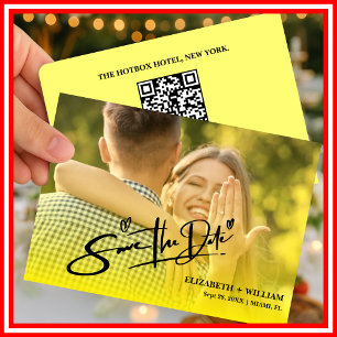 Save The Date Jaune Beurre Code QR Photo de Mariage Élégant