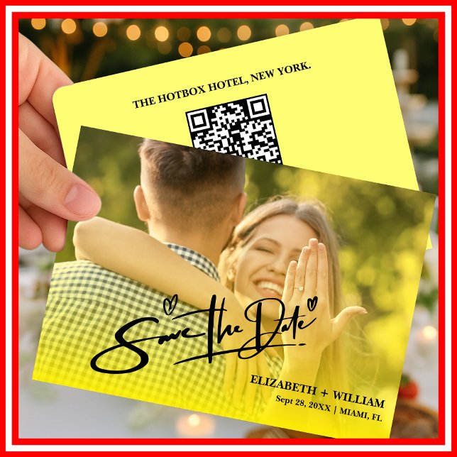 Save The Date Jaune Beurre Code QR Photo de Mariage Élégant (Créateur téléchargé)