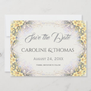 Save The Date Jaune Canari Freesia Romantique Floral Mariage