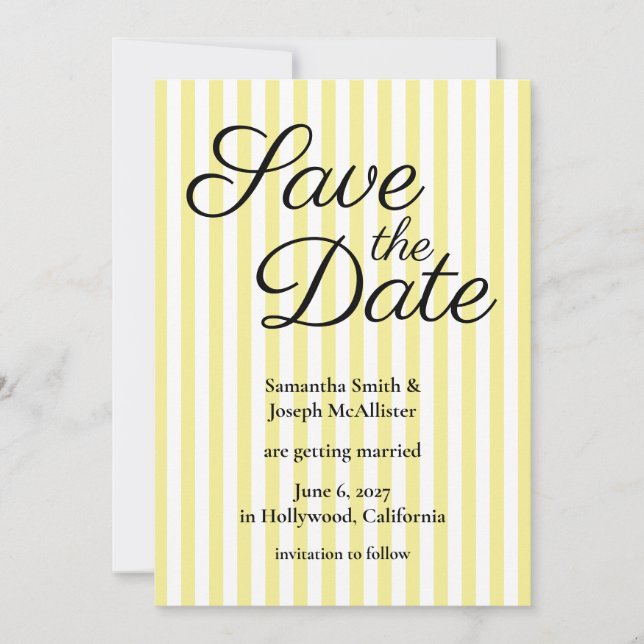 Save The Date Jaune clair et rayure blanche (Devant)