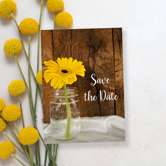 Save The Date Jaune Daisy Mason Jar Grange Mariage Enregistrer l (Créateur téléchargé)