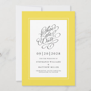 Save The Date Jaune Élégant Mariage Calligraphie Script Chic