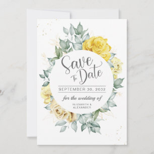Save The Date Jaune fleurie classe verdure été mariage