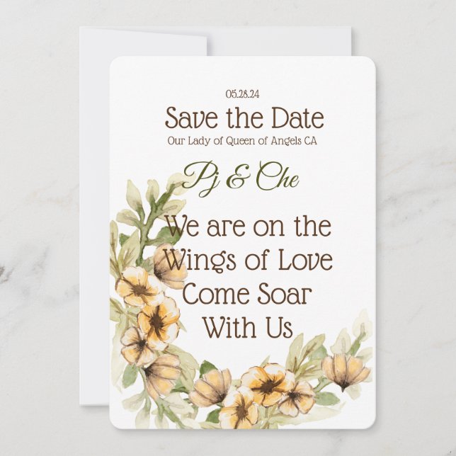 Save The Date Jaune Floral Thème Enregistrer La Date (Devant)