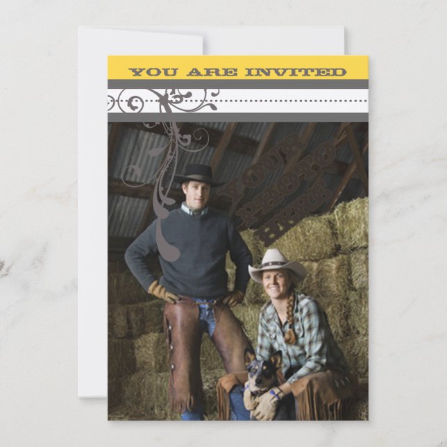 Save The Date Jaune & Gris Fanky Gris Mariage Enregistrer la dat (Devant)