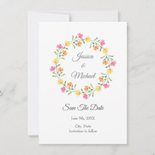 Save The Date Jaune, orange, Aquarelle rose Fleur couronne