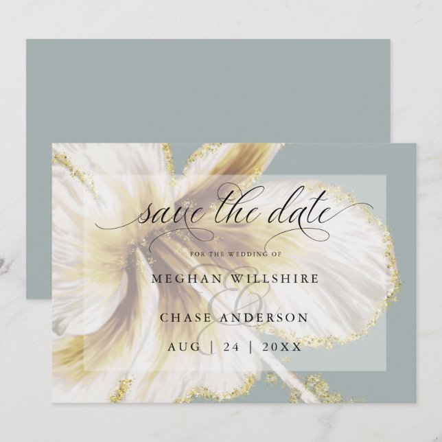 Save The Date Jaune Pâle et Fleurs Tropicales d'Ivoire Aquarelle (Devant / Derrière)