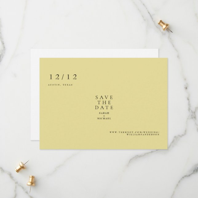 Save The Date Jaune Texte simple Mariage seulement Enregistrer l (Devant/Arrière en situation)