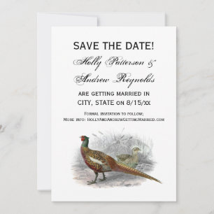 Save The Date Jeu de faisan vintage Couleur de dessin d'oiseau #