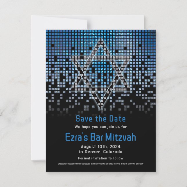 Save The Date Jeu vidéo noir bleu Gamer Bar Mitzvah (Devant)