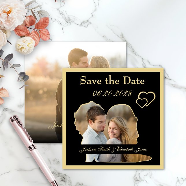 Save The Date Jeunes Mariés à Coeurs Dorés Forme Photo Noces (Créateur téléchargé)