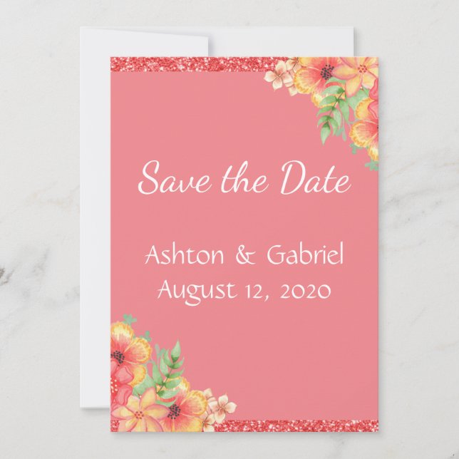 Save The Date Joli Corail Floral rose (Devant)