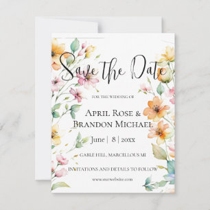 Save The Date Joli Fleurs sauvages d'aquarelle rose orange