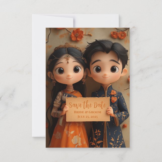 Save The Date Joli garçon et fille indienne. (Devant)