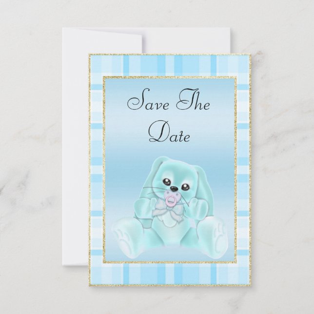 Save The Date Joli Lapin Turquoise Enregistrer Le Baby shower Da (Devant)