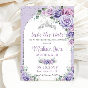 Save The Date Joli lilas violet floral douce 16 ans anniversaire