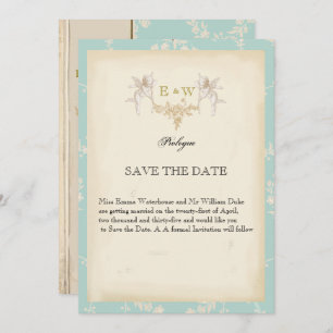 Save The Date Joli livre cherub thème bleu pâle Mariage 