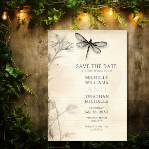 Save The Date Joli Mariage de journal Vintage Dragonfly Sketch