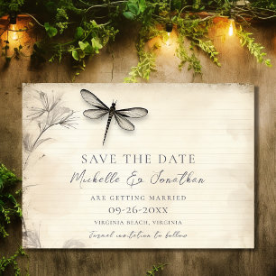 Save The Date Joli Mariage de journal Vintage Dragonfly Sketch