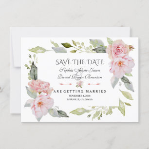 Save The Date Joli Mariage Floral Rose Bleu Enregistrer La Date