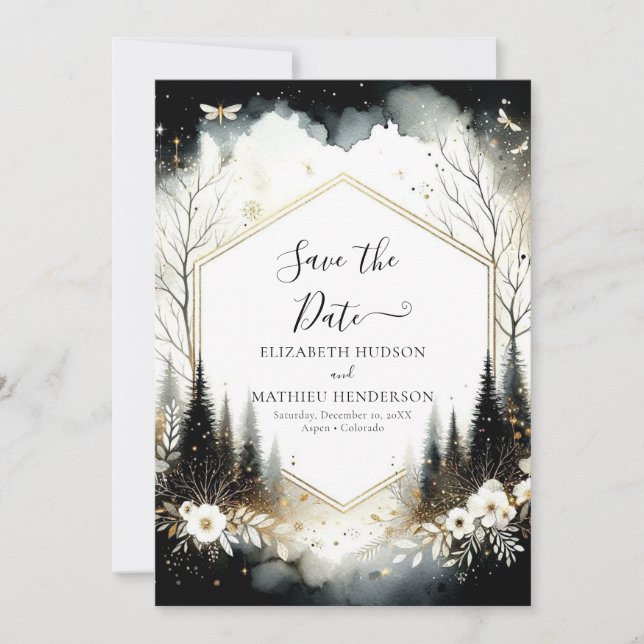 Save The Date Joli Mariage forestier enchanté à imprimer (Devant)